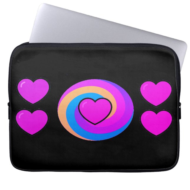 Hearts and Rainbows on a Black Background  Laptop Fodral (Framsidan)