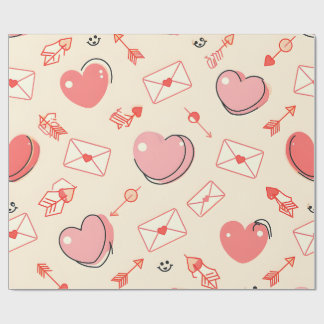 Hearts Arrows Letters Valentine Wrapping Paper Presentpapper