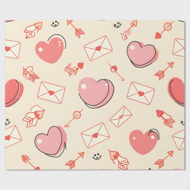 Hearts Arrows Letters Valentine Wrapping Paper Presentpapper (Platt)