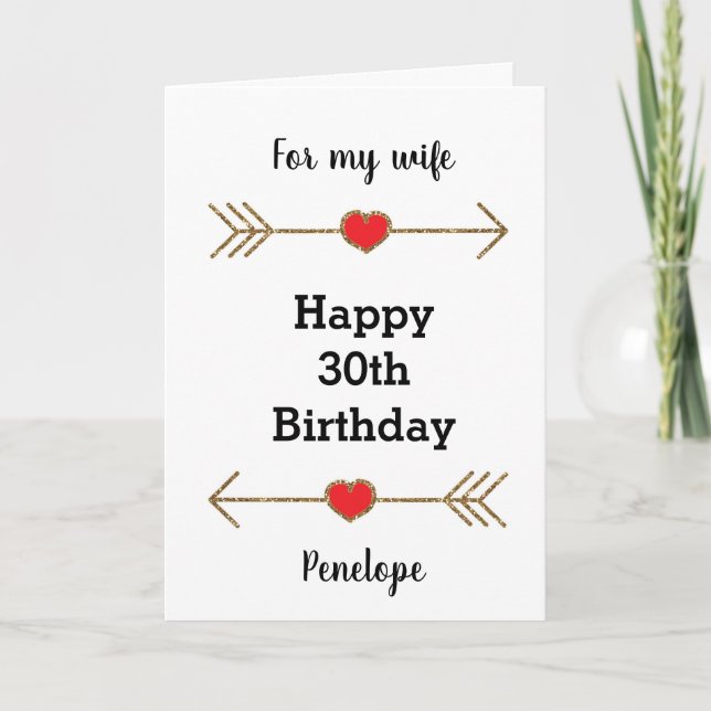 Hearts Arrows Red and Guld för min fru födelsedag Kort (Framsida)