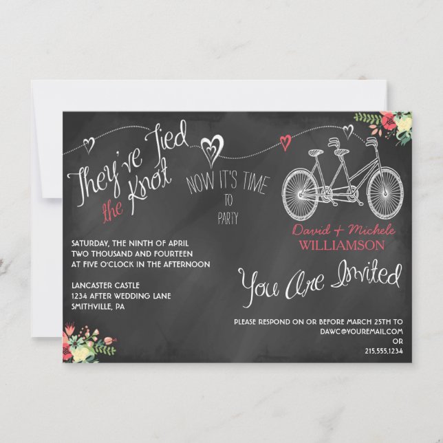 Hearts & Bicycle Chalkboard Post Wedding bjudande Inbjudningar (Framsida)