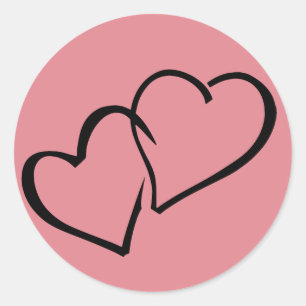 Hearts Black & Rosa Bröllop Kärlek Sticker Runt Klistermärke