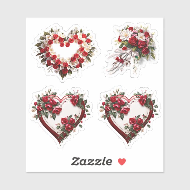 Hearts Blommigt Bröllopsbuketters Vinyl Stickers Klistermärken (Ark)