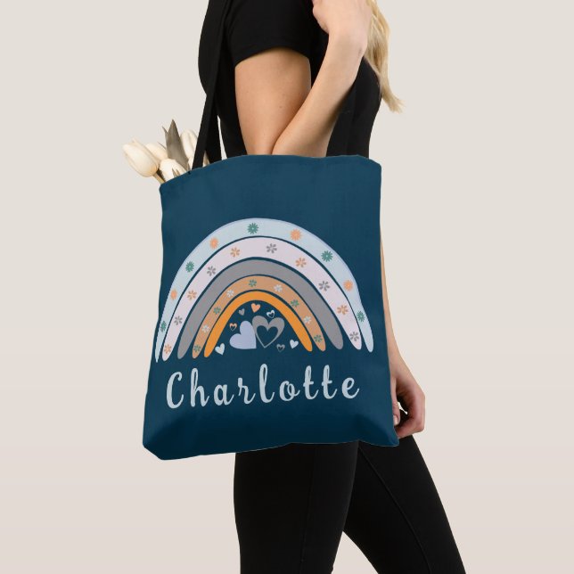 Hearts Boho Rainbow med Personlig Namn Tygkasse (Närbild)