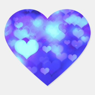 Hearts Bokeh Light Background blue Hjärtformat Klistermärke