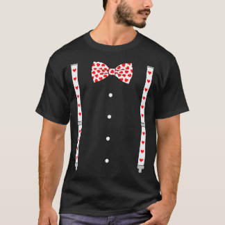 Hearts Bow Tie Suspenders Valentine Day Costume T Shirt