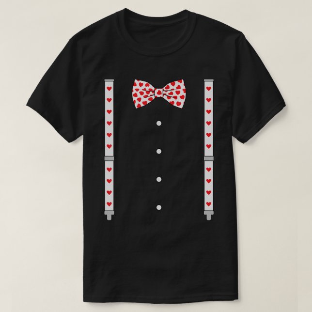 Hearts Bow Tie & Suspenders Valentines Day Costum T Shirt (Design framsida)