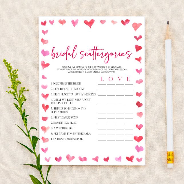 Hearts Bridal Scattergories Bridal Shower Game  Brevpapper (Skapare uppladdad)