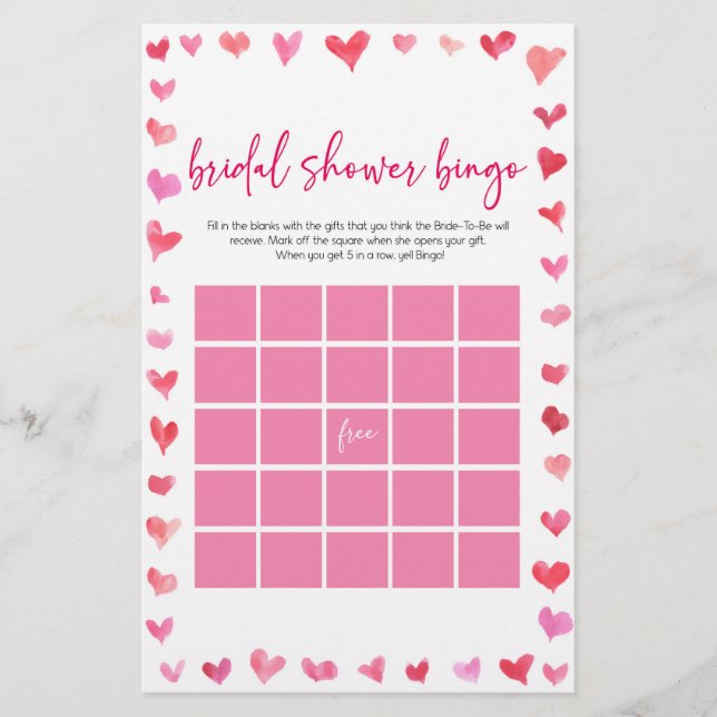 Hearts Bridal Shower Bingo Bridal Shower Game  Brevpapper (Framsida)