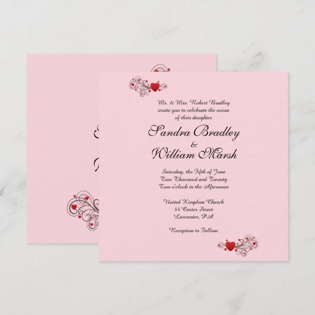 Hearts bröllopsinbjudan inbjudningar (Fram/baksida)