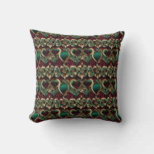 Hearts Burgundy Guld Emerald Kudde