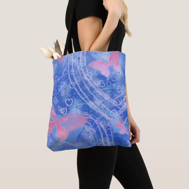 Hearts & Butterfly - All Over Print Tote Tygkasse (Närbild)
