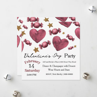 Hearts Candies and Stars Valentine Invitation Julkort