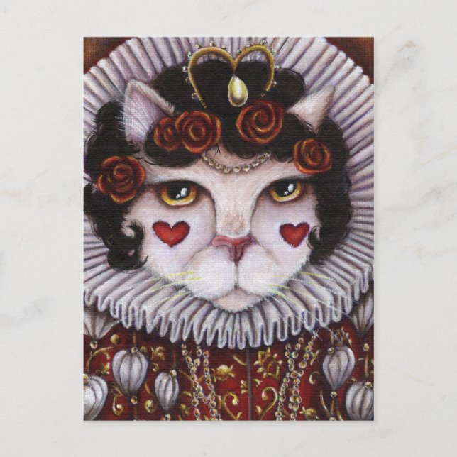Hearts Cat Alice Wonderland Fantasy Art Vykort (Framsida)
