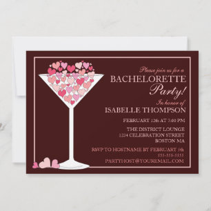 Hearts Champagne Martini Bachelorette Party Inbjudningar