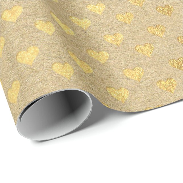 Hearts Confetti Kraft Guld Natural Elegant Minimal Presentpapper (Rullad Hörn)