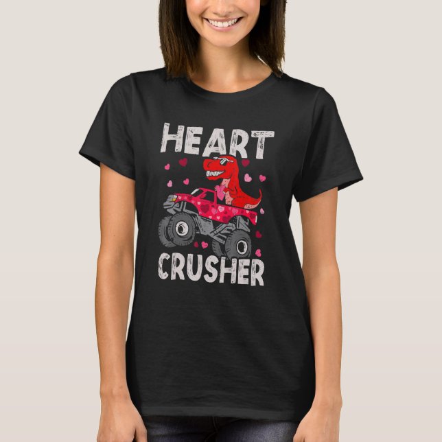 Hearts Crusher Dinosaur Rex Monster Lastbil Valent T Shirt (Framsida)
