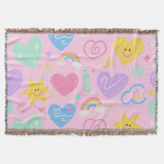 Hearts & Doodles Blanket - Mjuk pastellskärpa Filt