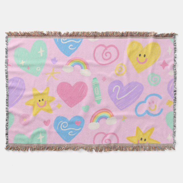 Hearts & Doodles Blanket - Mjuk pastellskärpa Filt (Framsidan)