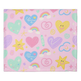 Hearts & Doodles Duvet Cover - Kidcore Pastel Vibe