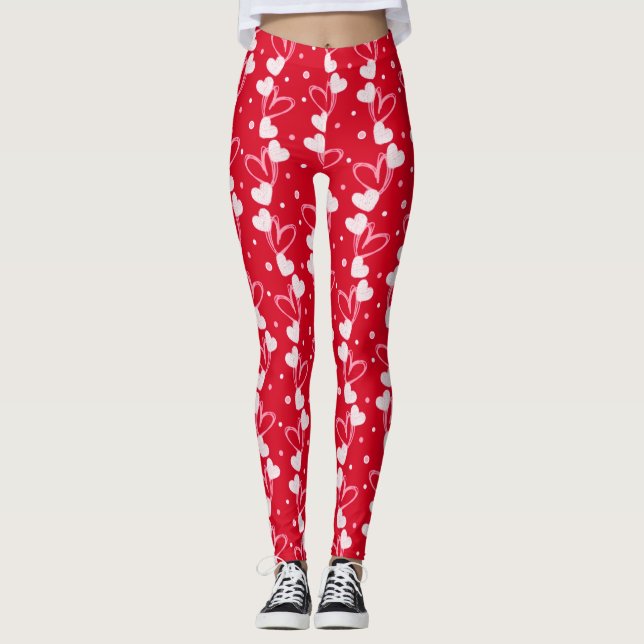 Hearts doodles pattern, Red, Leggings (Framsida)