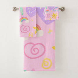 Hearts & Doodles Towel - Kidcore Pastel Stil