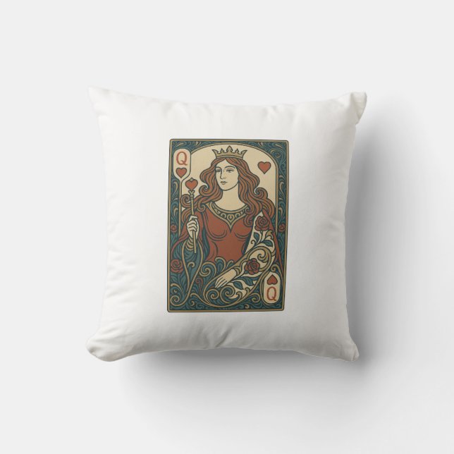 Hearts drottning - Art nouveau Rosework Porträtt Kudde (Framsida)
