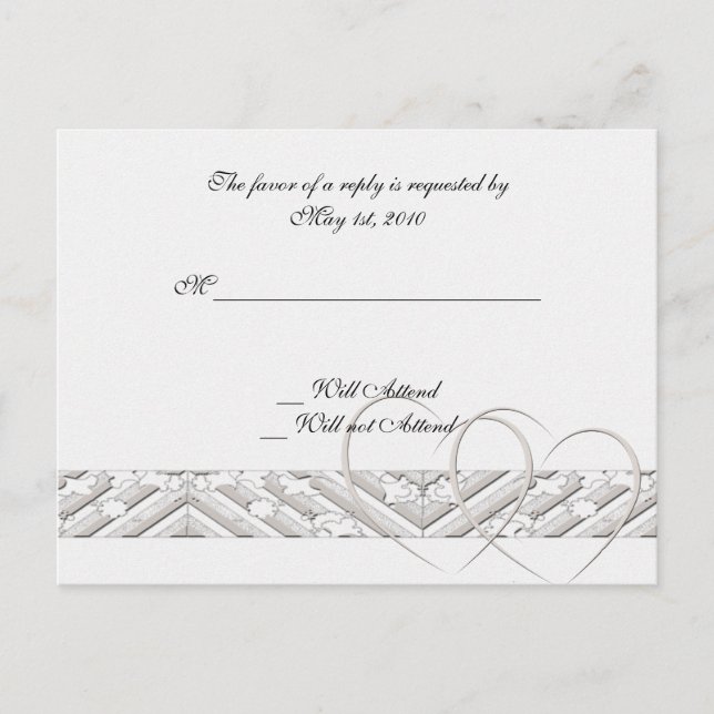 Hearts Entwed in White Silver Response Card Inbjudan Vykort (Framsida)