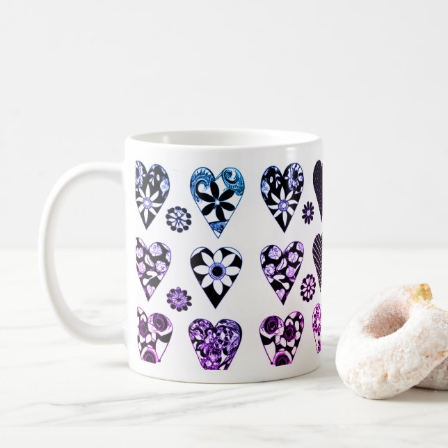 Hearts & Flowers Modern Färg Pop Kaffemugg (Med munk)