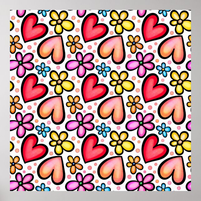 Hearts & Flowers Watercolor Valentine Mönster Poster (Framsidan)