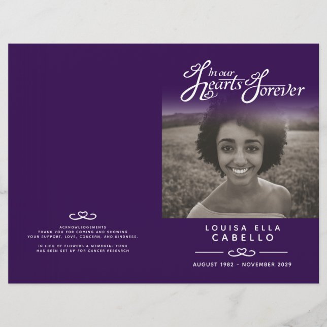 Hearts för evigt begravningsprogram - ordning (Framsida)