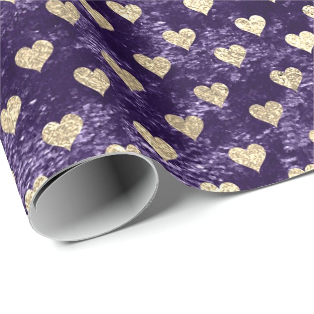 Hearts Foxier Guld Violet Lila Velvet Eggplant Presentpapper (Rullad Hörn)
