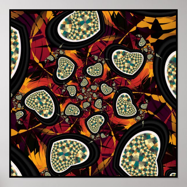 Hearts Fractal Mönster Poster (Framsidan)