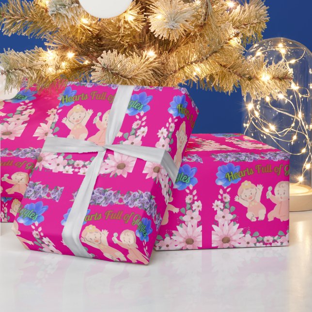 Hearts full of Giggles hot pink Presentpapper (Helgdagar)