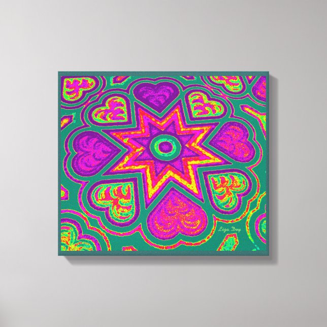 "Hearts Fullt of Kärlek" Panel Print (Brights)(Grö Canvastryck (Framsida)