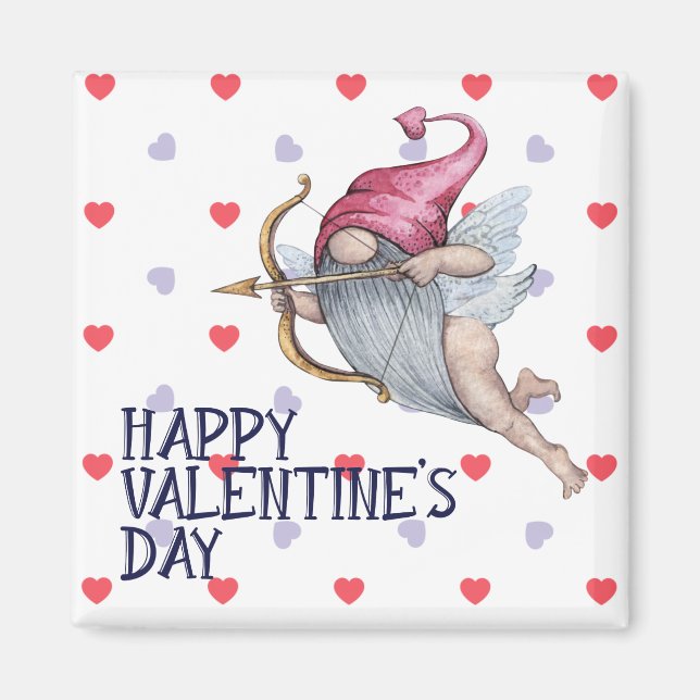 Hearts Funny Valentine Cupid Gnome Magnet (Framsidan)