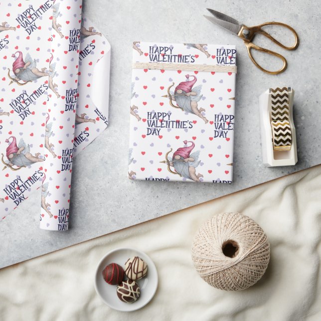 Hearts Funny Valentine Cupid Gnome Mönster Presentpapper (Hantverk)