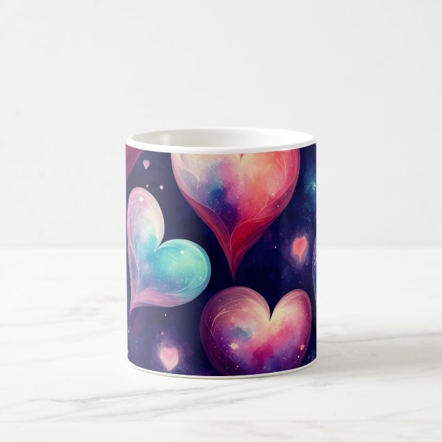 Hearts Galaxy Watercolor Valentine Art Kaffemugg (Center)