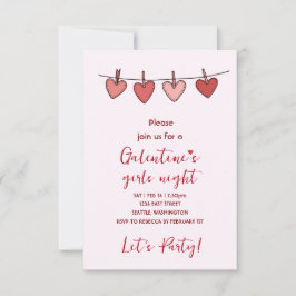 Hearts Galentines Love Pattern Party Invitation OSA Kort