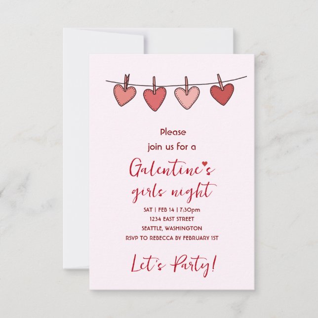 Hearts Galentines Love Pattern Party Invitation OSA Kort (Framsida)