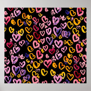Hearts Galore: Watercolor Seamless Mönster Poster