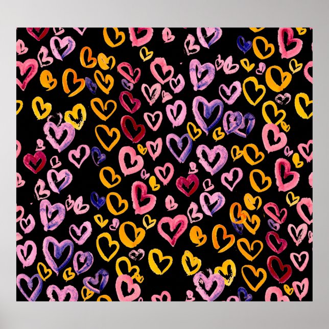 Hearts Galore: Watercolor Seamless Mönster Poster (Framsidan)