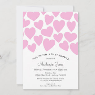 Hearts Girl Baby Shower-inbjudan Rosa Whimsical Inbjudningar
