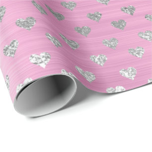 Hearts-Grått-metallisk Rosa ros- Presentpapper
