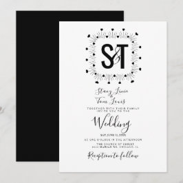 Hearts Hand plockade Black White Bröllop Inbjudningar