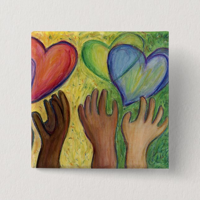 Hearts & Händer Diversity Kärlek Button eller Lape Knapp (Framsida)