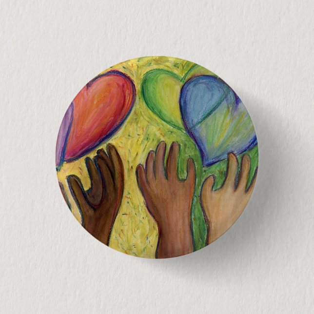 Hearts & Händer Diversity Kärlek Button eller Lape Knapp (Framsida)