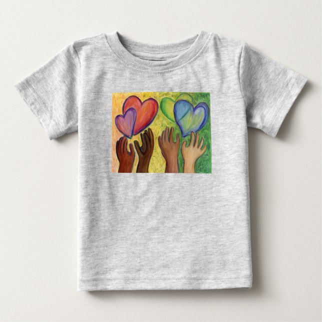 Hearts & Händer Kärlek Diversity Art Art Anpassnin T Shirt (Framsida)