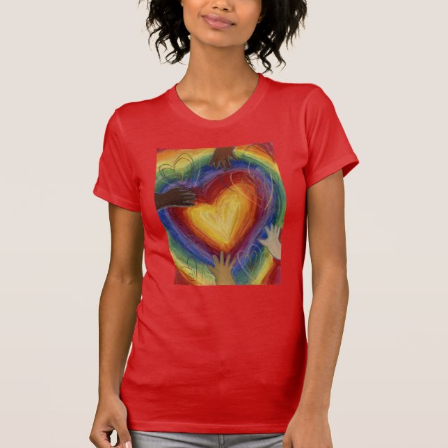 Hearts & Händer Kärlek Diversity Art Art Anpassnin T Shirt (Framsida)