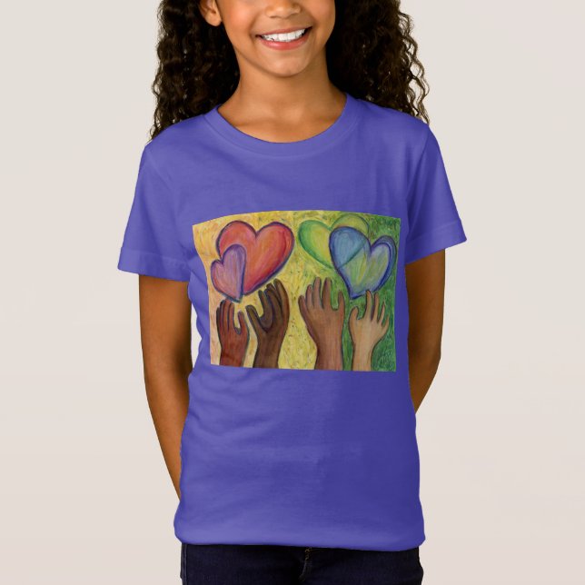 Hearts & Händer Kärlek Diversity Art Art Anpassnin T Shirt (Framsida)
